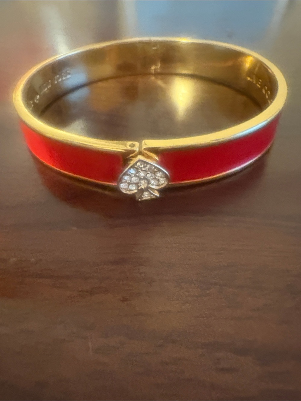 Kate Spade Gold-Tone Red Enamel Bangle Bracelet with Pave Heart Accent
